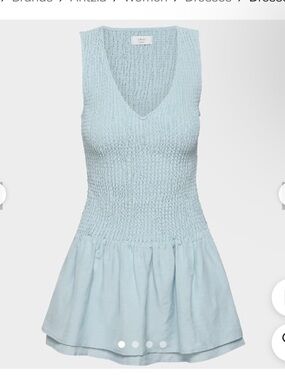Aritzia Wilfred Blue Upstate Smocked V-Neck Mini Dress